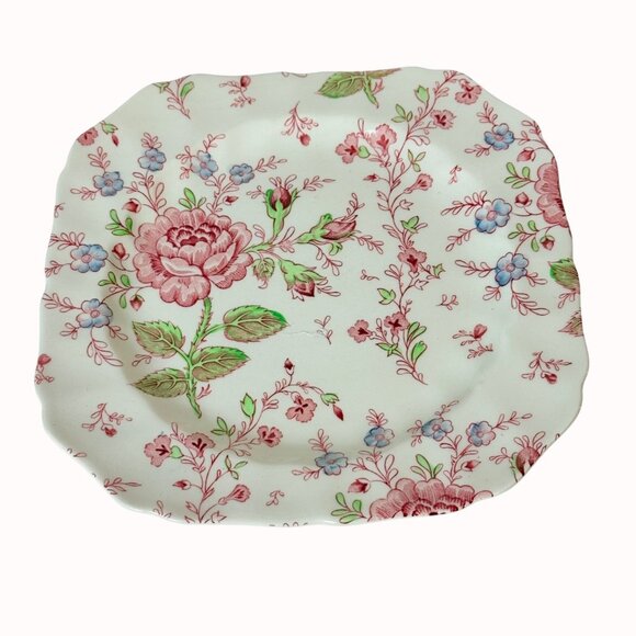 Johnson Bros Rose Chintz Square Plate 7.5 Iich VTG England Floral Cottage Chic - Picture 15 of 15